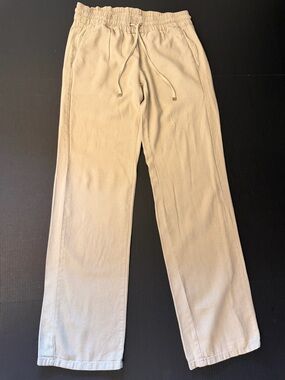 Love Tree Linen Blend Khaki Tan Drawstring Wide-Leg pants Sz-S. EE18